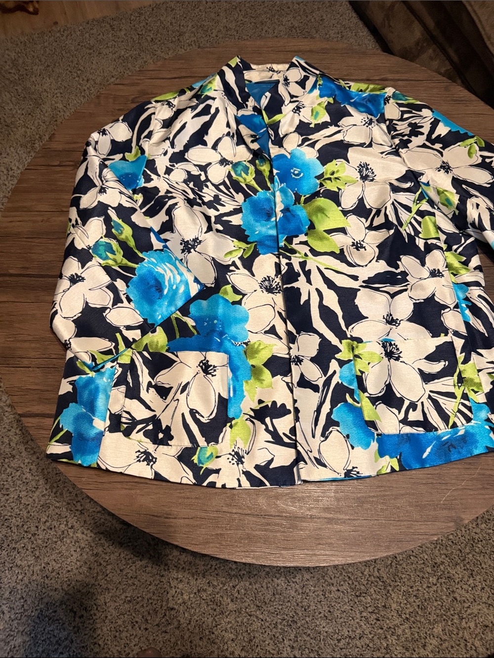 Susan Graver Navy, White & Blue Floral Blazer